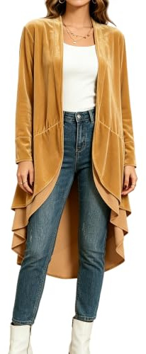 R.Vivimos Women's Open Front Asymmetric Long Velvet Cardigan