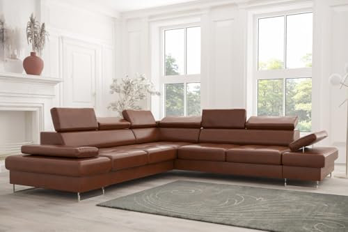 Friderik hörnsoffa äkta läder Galaxy MAX lädersoffa 280 × 280 sovfunktion (brun, vänster)