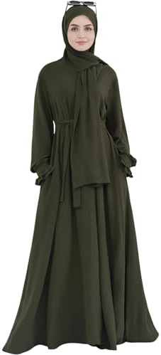 khalat Frauen Muslimische Gebet Abaya Islamisches bescheidenes Kleid mit Hijab-Schal Spitzenärmel Fließendes Abaya-Kleid