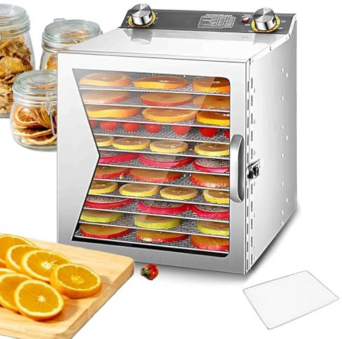 Deshidratador de Alimentos, deshidratador de alimentos de acero inoxidable, temperatura ajustable de 30 a 90 °C y temporizador, adecuado para carne de res, frutas, verduras y mariscos.,12Layer