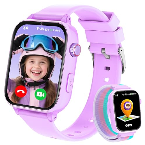 Reloj Inteligente Niño GPS y Llamadas, 4G Smartwatch Niños Niñas con Telefono, SOS, Chat de Voz, Videollamada, Modo Clase, Cámara, Podómetro, Reloj Llamadas Niños Niña Infantil de 4 a 12 Años, Lavanda