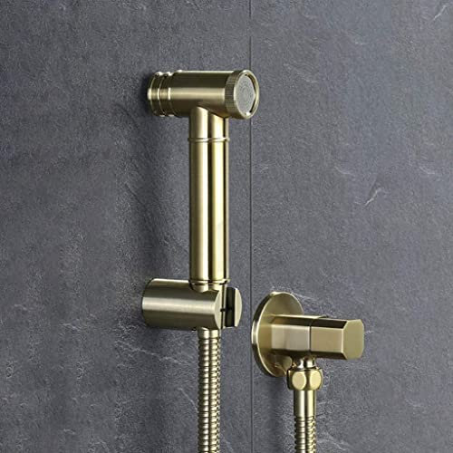 Bidet Spray Set, Brushed Gold Square Bidet Bathroom Hand Shower Bidet Toilet Sprayer Hygienic Shower Bidet Tap Wall Mounted Bidet Faucet Set,G