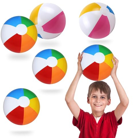 MUYAPAY 6 Pièces Ballon Gonflable Piscine Enfant Plage Gonflable Grand Ballons Plage Water-Ball Jouets Balles Arc-en-Ciel Enfant Volley Plastique pour Fêtes Adultes Jeux Piscine