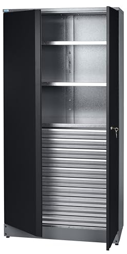 Küpper Material- / Hochschrank 70599, 91x180x45cm, 2 stabile Fachböden mit je 75 kg Tragkraft, 10 kugelgelagerte Schubladen (Schwarz)