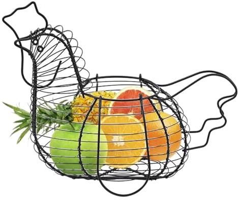 FxaumsGxuk Chicken Egg Basket For Collecting Eggs, 26.5x34x22cm Portable Wire Egg Collecting Basket With Handle, Rustic Chicken Eggs Holder For Fruits, Vegetables