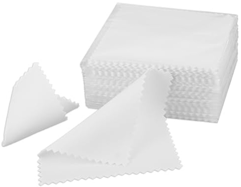 Larrel Lot de 50 chiffons de nettoyage blancs pour bijoux en argent, 8 x 8 cm, réutilisables, petits chiffons de polissage pour argent sterling, or et platine