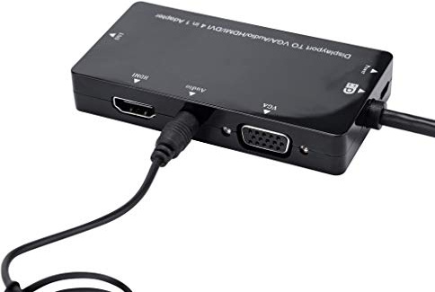 Lovskoo Puerto de visualización 4 en 1 a VGA HDMI DVI Audio USB Convertidor DP a VGA (macho a hembra) compatible con computadora, escritorio, portátil, PC, monitor, proyector negro