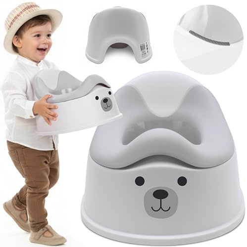 SUN BABY PREMIUM GLAMOUR Kindertöpfchen 18-36 Monate - Weiß-Grau Bär | Rutschfeste Füße, ergonomische Rückenlehne, herausnehmbarer Einsatz und max. Belastung 15 kg
