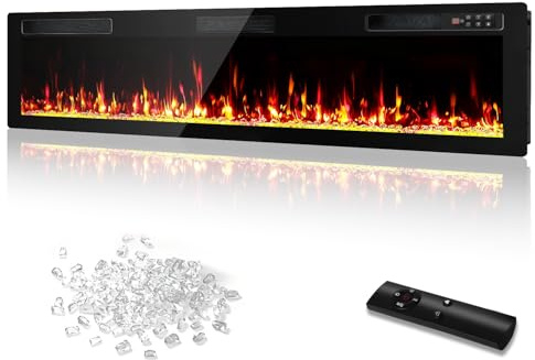 72 Electric Fireplace Narrow Frame & Wide Screen, Electric Fireplace Inserts/Wall Mounted with Heater, Adjustable Flame Color and Brightness, Remote Control/Timer