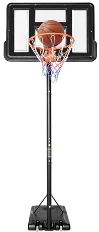 Basketkorg utomhus, bärbar barnbasketkorg, 170–305 cm för utomhusbruk, stor PET-bakbräda 43,3 tum x 29,5, standarddäck 45 cm, 2 rullbara, för barn och vuxna, basketkorg (svart)