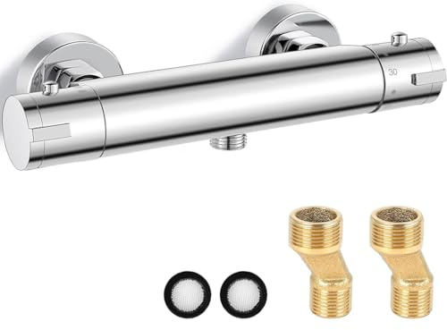 Thermostatic Shower Mixer Bar Single Lever Exposed Bath Shower Mixer Valve Anti Scald Tap, Hot Cold Water Mixer Constant Temperature Control for Bathroom, Bathtub Mounted