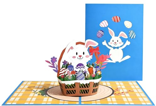 Biglietto di Pasqua 3D con uovo e coniglietto, biglietto di auguri di apprezzamento pasquale, per moglie, marito, fidanzata, madre, padre, insegnanti, amici, famiglia