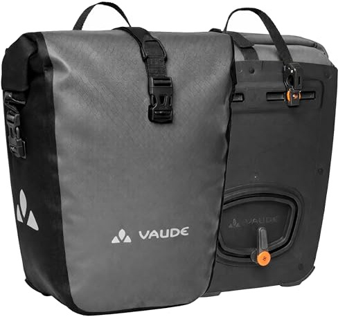 VAUDE Fahrradtaschen für Gepäckträger Aqua Back 2x24L, 2 x Hinterradtaschen wasserdicht, Fahrrad Gepäckträgertasche hinten, einfache Befestigung – Made in Germany (Anthrazit, 48 liters)