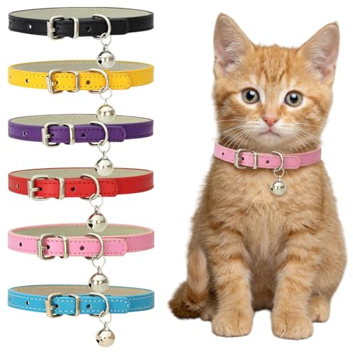 ZXTGBQ 6 Stück Leder Katzenhalsband mit Glocke 30 cm, Verstellbar Halsband Katze Kitten Halsbänder, Katzenhalsbänder, Katzen Halsbänder mit Glöckchen Katze Halsband Verstellbar, Welpenhalsband