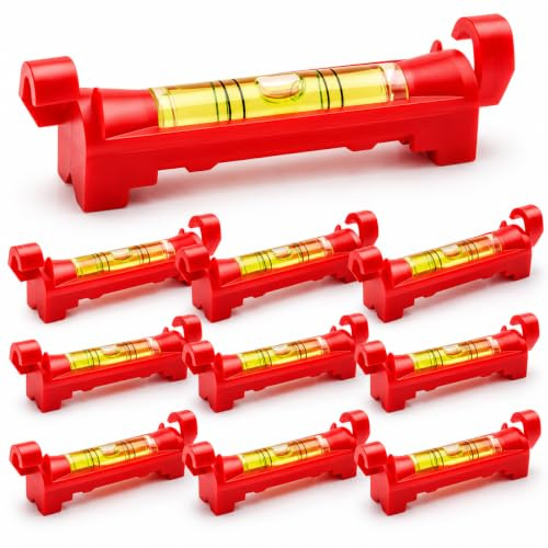 10 niveles de burbuja rojos con cordón, cuerda de burbuja nivel, mini nivel de albañil rojo de ABS fluorescente, herramienta de nivelación para albañilería, fontanería, canaletas, azulejos y