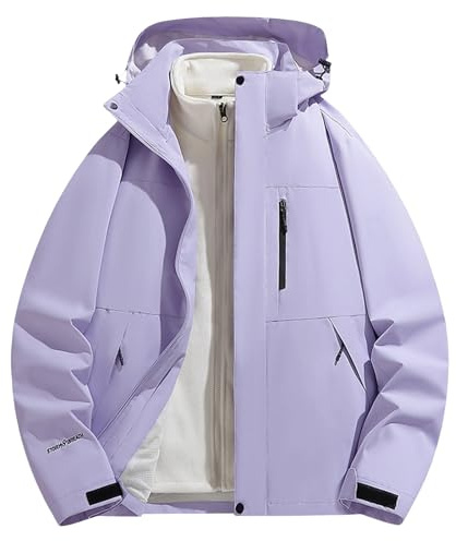 Giacca a vento da uomo e da donna, invernale, 3 pezzi, rimovibile, set da 2 pezzi, tuta da alpinismo, giacca in pile per la caccia, Lilla, 4XL