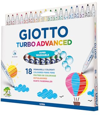 GIOTTO Turbo Advanced - Astuccio Da 18 Pennarelli A Punta Fine, 2.8 mm, Super Lavabili