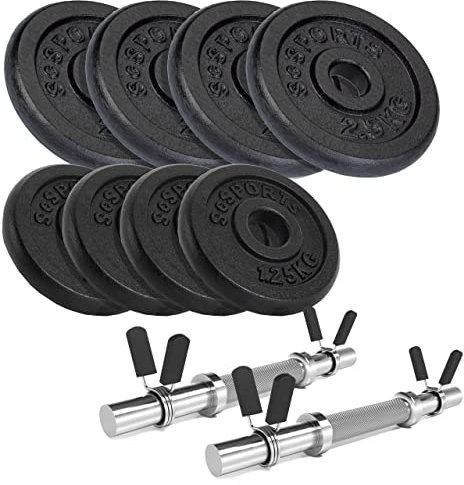 ScSPORTS® Hantelset - 10/20kg, 1/2 Kurzhantelstangen, Stahl, 30mm, Scheiben, Gusseisen - Kurzhanteln, Kurzhantelset, Kurzhantelstange mit Gewichten, Kurzhantel Set für Gym (15 KG (4x2.5 + 4x1.25))