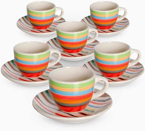 Albalù Set Tazzine da Caffè con Piattino in Porcellana Colorate Pois Colorati Servizio Completo da 12 Pezzi di cui 6 Tazzine e 6 Piattini Lavabili in Lavastoviglie-9050