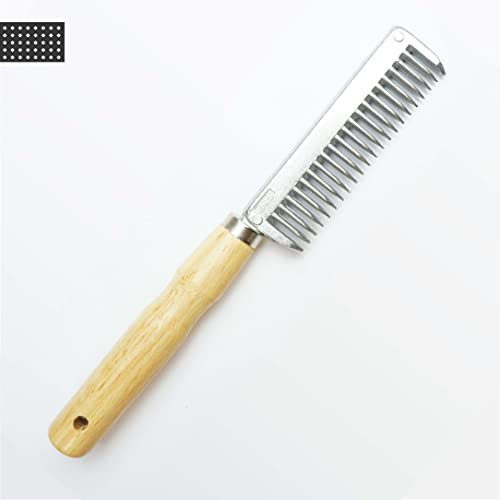 Mähnenkamm für Pferd Esel aus Metall mit stabilem Holzgriff (Holzgriff)