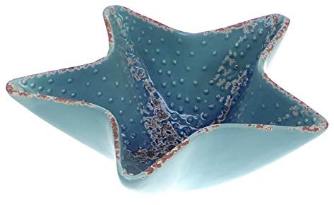 ceramic Seestern Schale/Schale, blaue Glasur, Used-Look, für Potpourri, Muscheln, Badezimmer-Ornament/Dekor, 20 cm