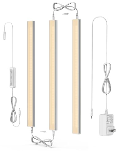 ASOKO Dimmable LED Under Cabinet Lights Warm White 2700K, 3 Pcs 12 Linkable Cabinet Lighting Plug in, 24V ETL Listed Plug, Led Closet Light Bars for Kitchen Counter, Shelf, Bookcase, Showcase etc
