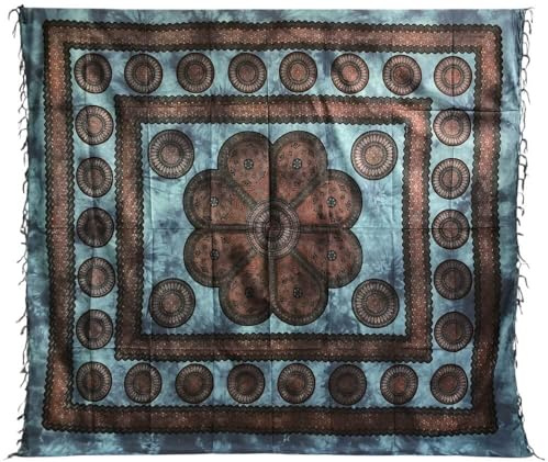 Poseidon Überwurf, groß, 220 x 240 cm, 100 % Baumwolle, Sofaüberwurf Großes Halstuch Batik Indianer (blau)