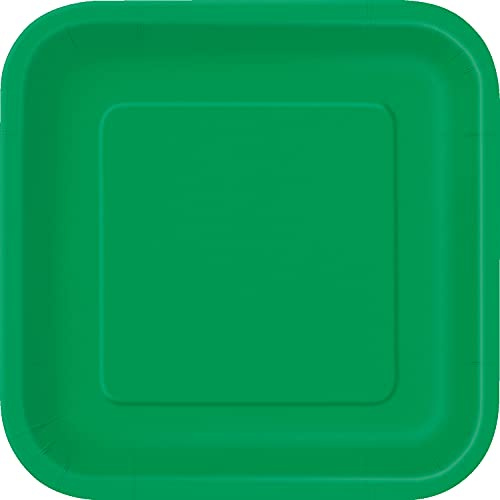 Unique 31871EU Quadratische Umweltfreundliche Pappteller-23 cm-Smaragdgrün Farbe-Packung mit 14 Stück, Emerald Green, 22.86 x 22.86 x 0.15 Centimeters