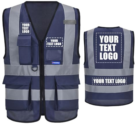 AYKRM 21 Farben Personalisierte bedruckbare Warnweste aufdruck mit Text oder mehrfarbigem Logo und Mehreren Taschen, Warnschutz Arbeitsweste Sicherheitsweste mit bedruckbare