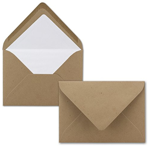 25 Briefumschläge Sandbraun (Braun) aus Kraftpapier- DIN C6 - gefüttert mit weißem Seidenpapier - 120 g/m² - 114 x 162 mm - Nassklebung - für Hochzeiten, Einladungen, Briefe