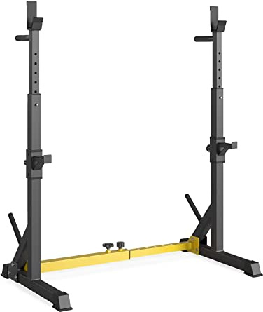 Squat Rack Multifunzione, Altezza e Larghezza Regolabili, Rack per Squat con 2 Portabilancieri e 2 porta dischi per Fitness a Casa, Carico Massimo 250 kg, QJ-S 2.0