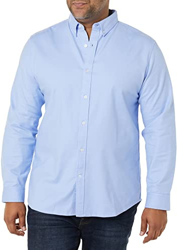 Amazon Essentials Herren Langarm-Hemd aus Stretch-Oxford mit schmaler Passform, Puderblau, XL