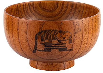 UPTALY 1 Stück Natürliche Jujuba Holz Müslischalen (Jahr des Tigers, 300 ml), 12 Tier Sternzeichen Reisschale Set, Handgemachte Chinesische Schalen Haferflocken Holzschale