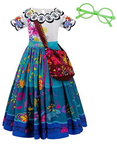 Lito Angels Deguisement Robe Robe Magique Fille magique pour Enfant Fille avec Sac, Lunettes Verte at Perruque Taille 2-9 ans