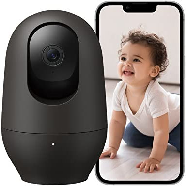 nooie 2K Babyphone, 360°Pan/Tilt Wi-Fi Babyphone mit Kamera und Telefon App, Indoor Baby Kamera, AI Motion Tracking, Nachtsicht, Zwei-Wege-Audio, Kompatibel mit Alexa/Google Home