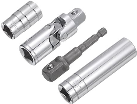 sourcing map Buchse Set 16mm Flach Tief Universalgelenk 1/4 Schlagadapter mit 1/2 Antrieb