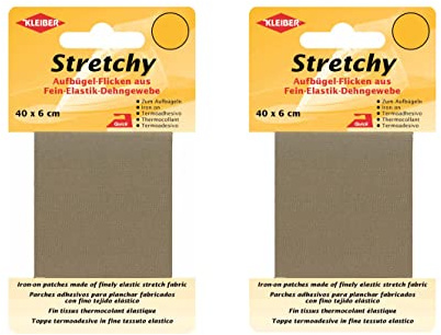 Bügel Flicken Aufbügelflicken Marke Kleiber Stretchy 100% Polyester 2er Set Reparatur Flicken für Stretchstoffe 2 Flicken a 40cm x 6 cm Dehnbar Beige