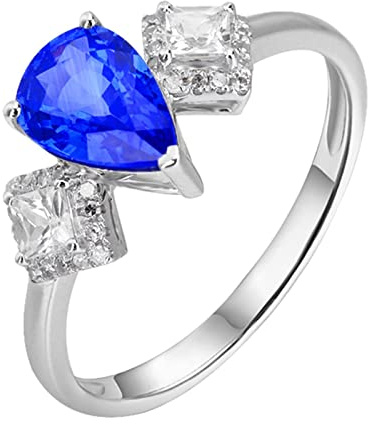 AMDXD Trauringe Weißgold 18 Karat 750 Frauen, 1.27ct Saphir Pärchen Ringe Blau, Klassiker Diamantring Weißgold 750 mit Diamant Echt Gold Schmuck, Gr.47 (15.0)