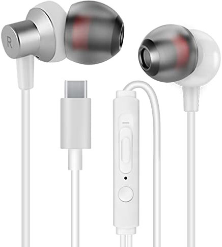 MAS CARNEY Écouteur USB Type C Intra Auriculaires avec Micro et contrôle du Volume pour Samsung S20, Huawei P30/40, iPad Pro 2018, Google Pixelet Autres périphériques d'interface de USB C- Blanc