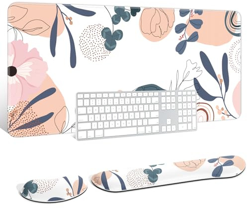 Auhoahsil Ensemble de tapis de souris pour clavier et souris XXL, grand tapis de bureau + repose-poignet pour clavier + coussin de souris ergonomique en mousse à mémoire de forme, 90,2 x 40 cm, pour