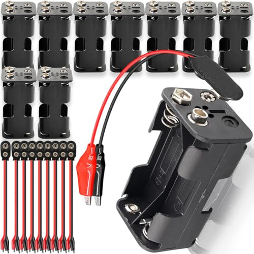 Xiatiaosann 4 AA Batteriehalter 6V Batteriegehäuse Box 6Volt 4 Steckplätze 1,5V mit I-Typ Batterie Snap Connector Kit, mit Krokodilklemme, Kunststoffbox für RC Cars LED Licht, 10 Stück