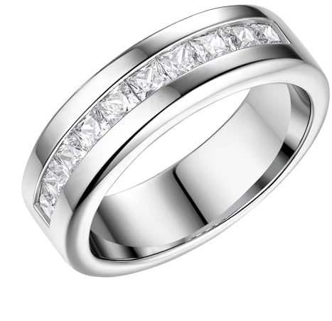 SweetJew Mens Wedding Band Ring 925 Sterling Silver Ring 1ct 10 Large Princess Cut Cubic Zirconia Size 8.5