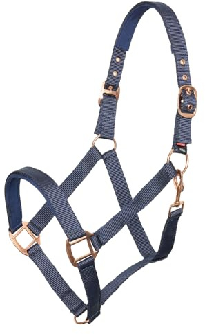 Imperial Riding Halfter Classic Sport aus robustem Nylon, weich gepolstert mit Neopren, verstellbar, mit Karabiner & luxuriösen Roségold-/Goldbeschlägen, Komfortables Pferdehalfter, Navy, Cob