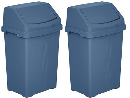 JMS we create smile (𝐒𝐞𝐭 𝐨𝐟 𝟐) Swing Bin Under Kitchen Cabinet Dust Bin Storage Bin Food Grade Plastic Swing Top Waste Rubbish Garden Compost Bin - Made in UK (Medium (25 Litre), Navy)