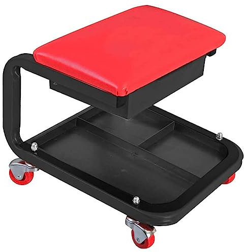 UZIAH Hocker Mit Rollen Für Die Arbeit, Mechanischer Stuhl, Werkstattsitz, Rollender, Kriechender Mechanikerhocker Mit Ablageplatte Für Geschäft, Auto, Auto, Garage, Grillen, Angeln