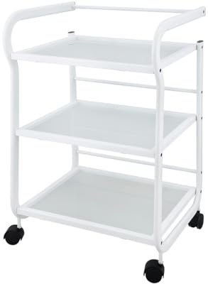 BEAUTEK Beistellwagen 20 D SF – Essentieller Helfer im Studio, Stabil & Zeitlos, Metallrahmen, 3 Glasablagen, Mobilität mit Rollen, 53.5x43x80cm