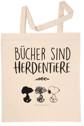 United Labels The Peanuts Snoopy Stoffbeutel - Bücher sind Herdentiere Jutebeutel Tragetasche Baumwolltasche Beige Naturfarben