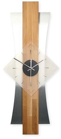 Kreative Feder Designer-WANDUHR aus hochwertigem Eichenholz mit modernem Metallic-Look (Eiche, leises Funkuhrwerk)