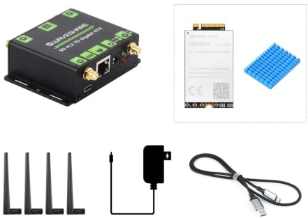Waveshare 5G M.2 To Gigabit Ethernet Converter, 5G M.2 To USB3.1, Aluminum Alloy Case, Wall-Mount Support, Quad Antennas, Onboard M.2 Key B Interface, USB3.1 Port, with RM520N-GL 5G Module