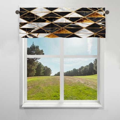 Art Marmor Dreieck Volant Vorhang für Fenster, kurze Fensterbehandlung Volant Stange Tasche Vorhang für Küche Wohnzimmer Schlafzimmer 18 x 52 Zoll